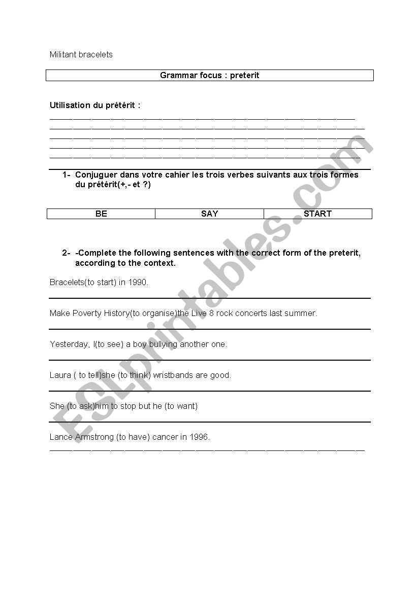 militant bracelets worksheet