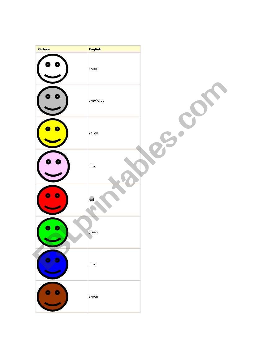 Colours worksheet