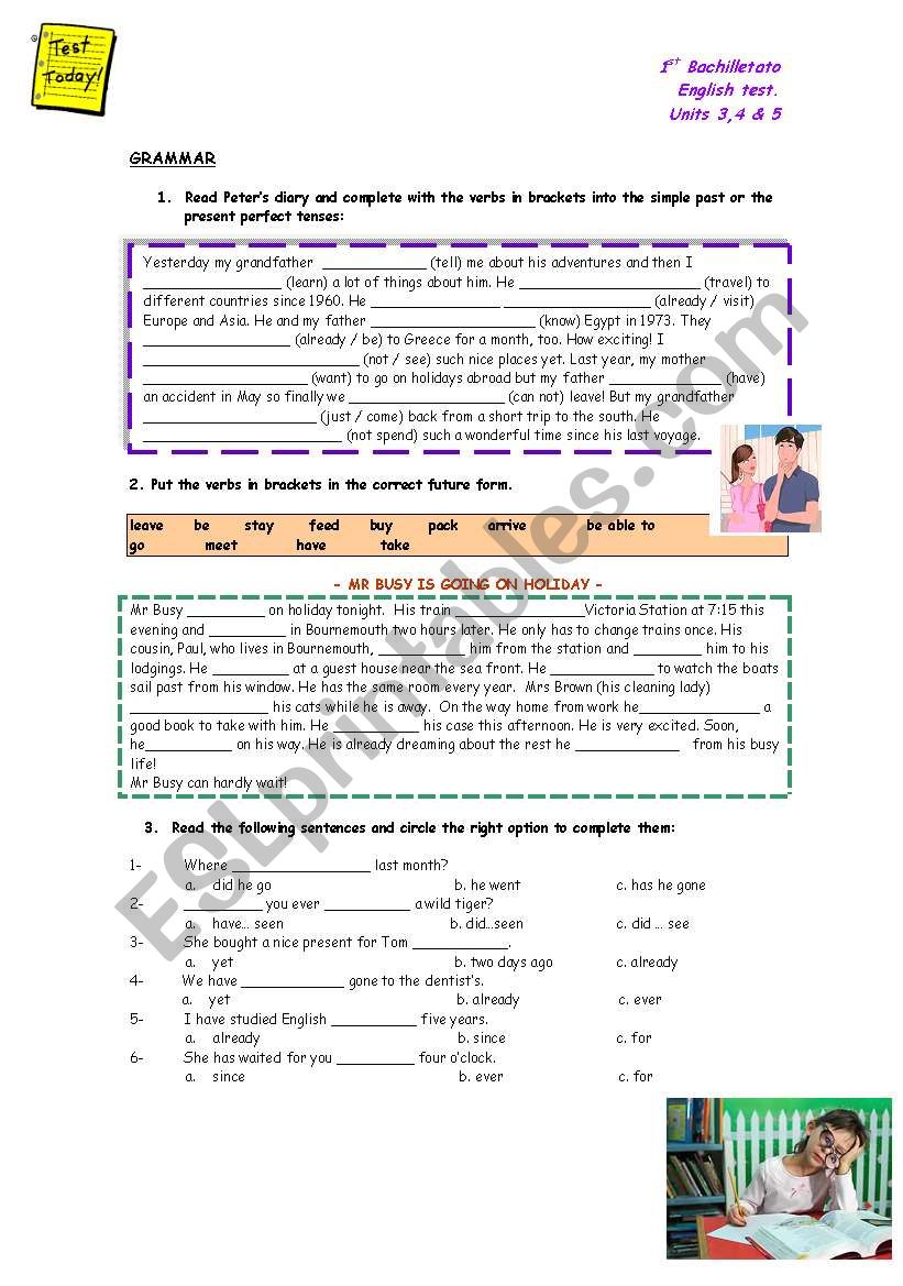 grammar and vocabulary test  worksheet