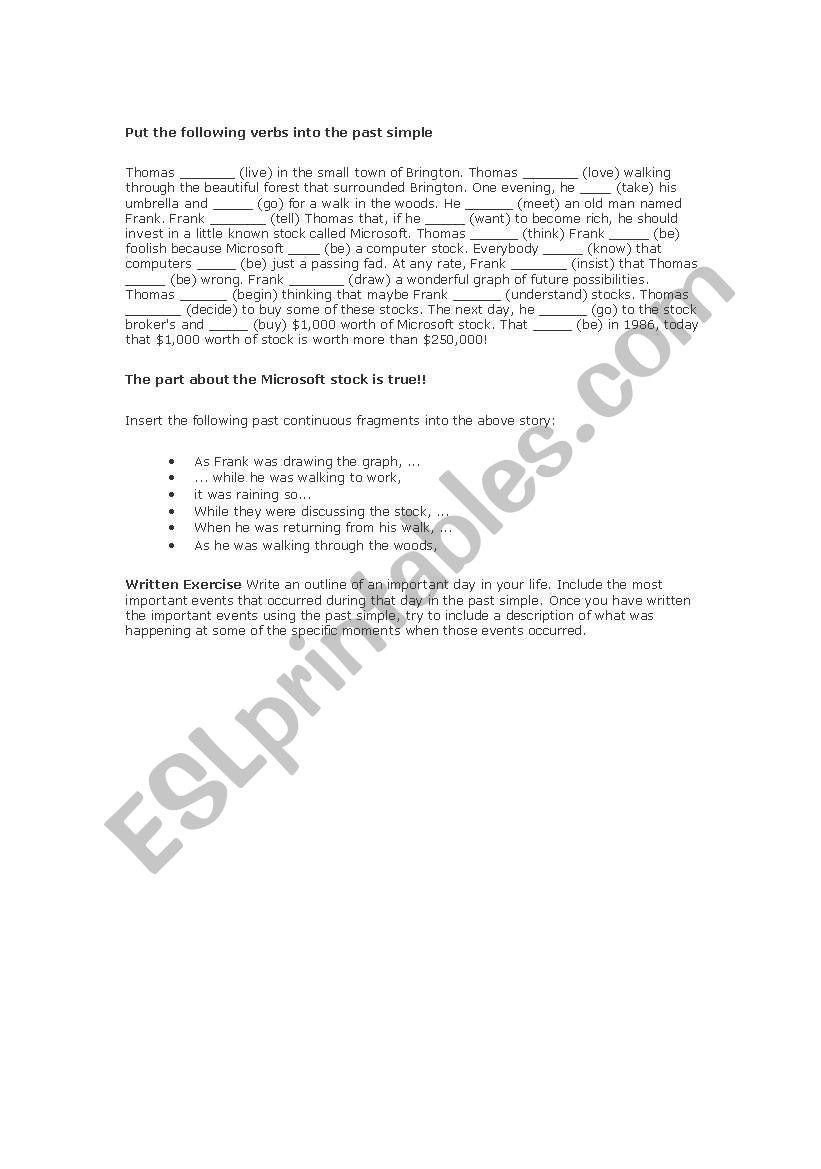 past simple and continuous worksheet