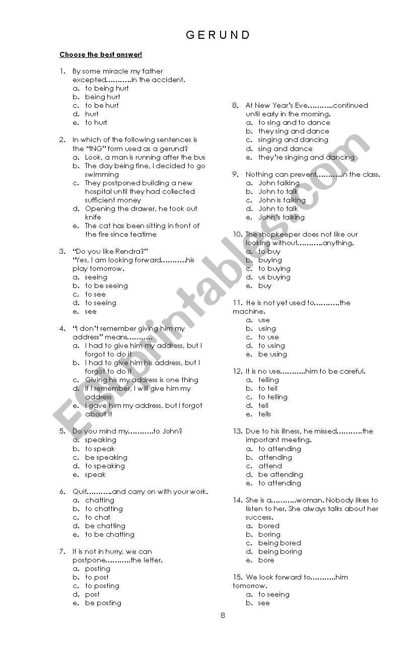 gerund worksheet