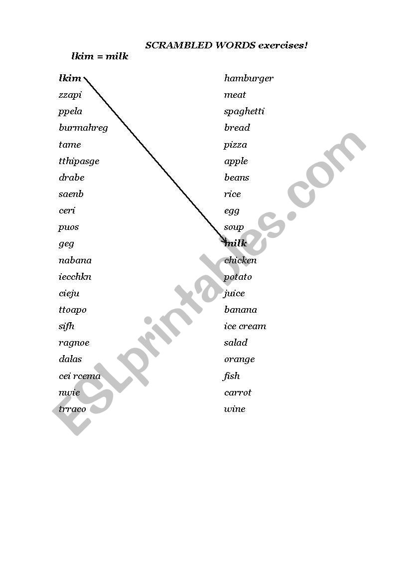 scrambled words exercise worksheet