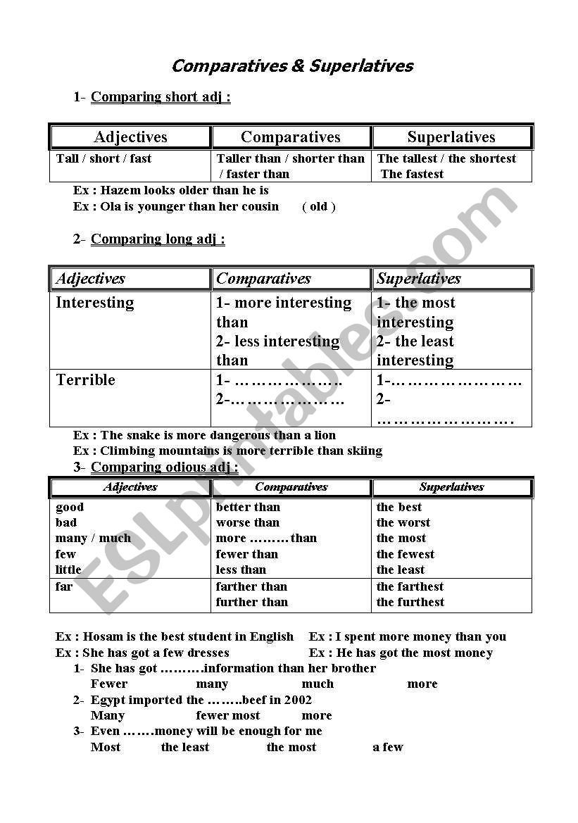 comparative & superlatives  worksheet