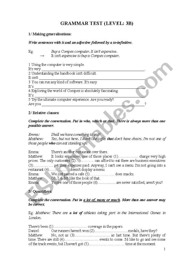 Grammar test  worksheet