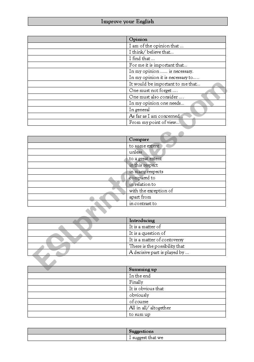 Improve your English2 worksheet