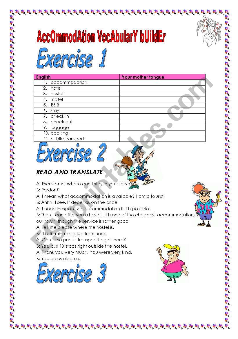 4 exercises Accommodation and travelling Vocabulary Builder