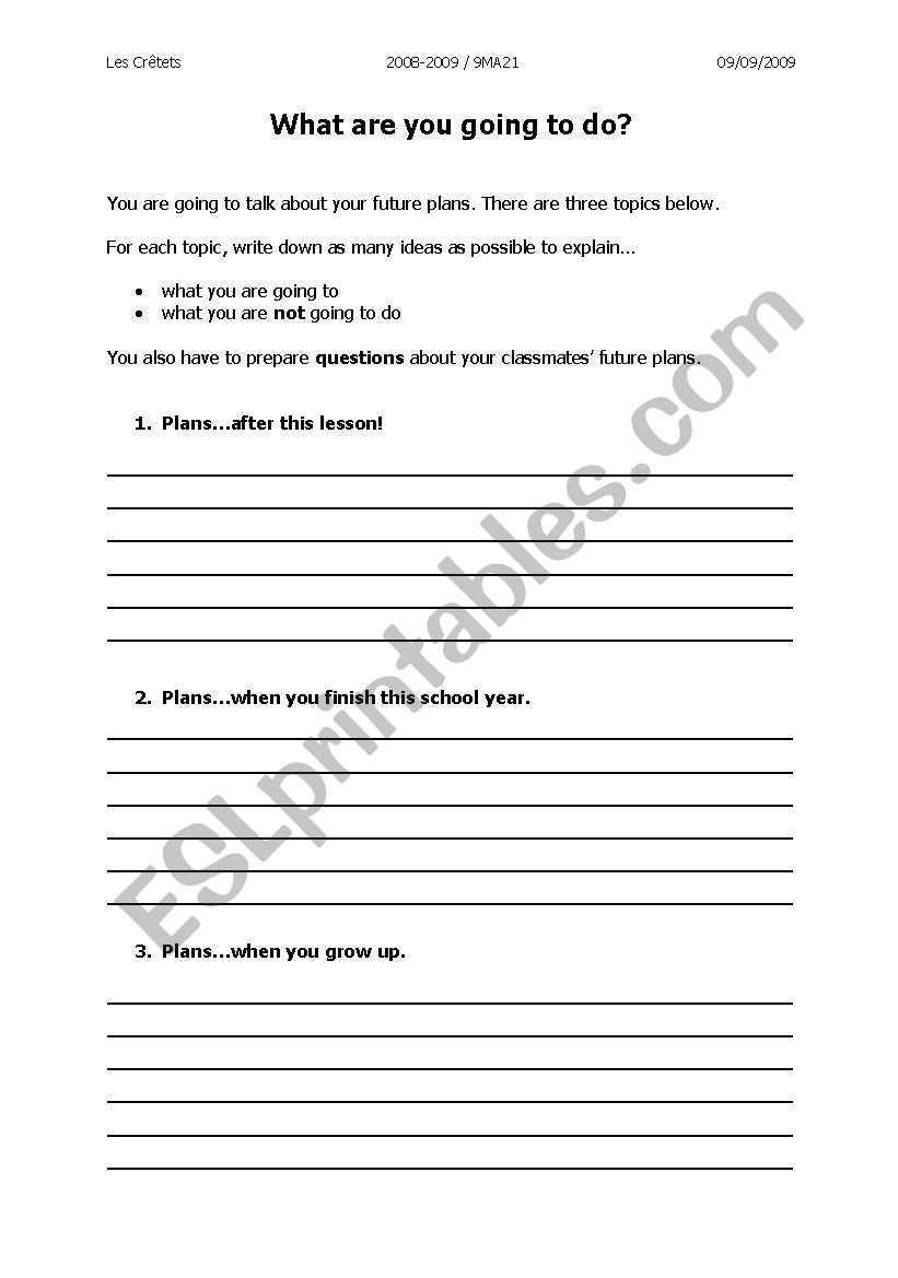 What are you going to do?  worksheet
