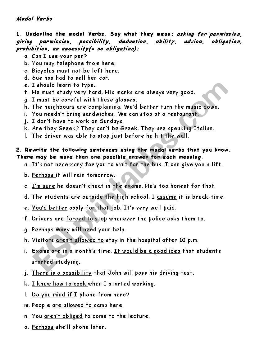 Modal Verbs worksheet