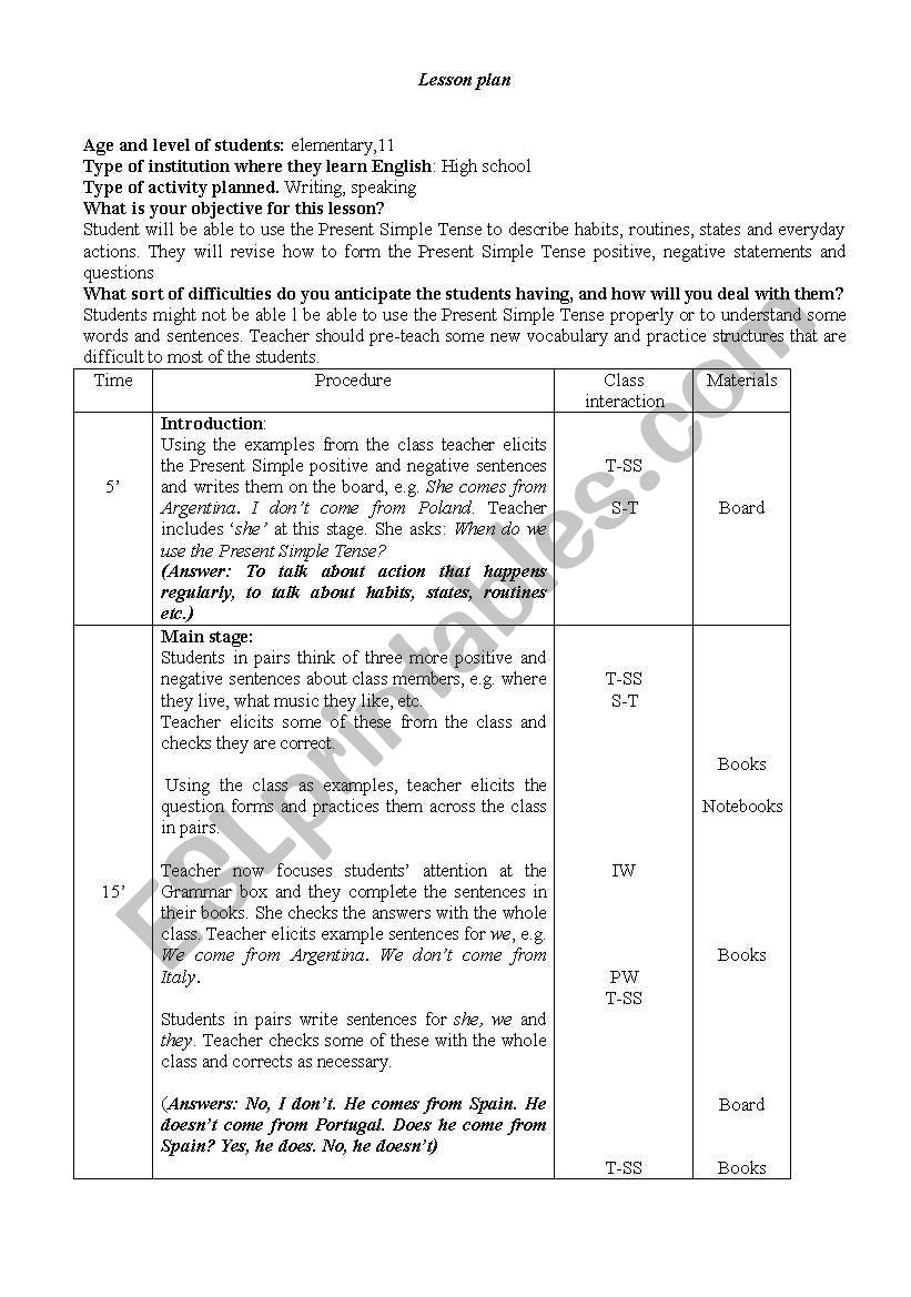 present simple worksheet