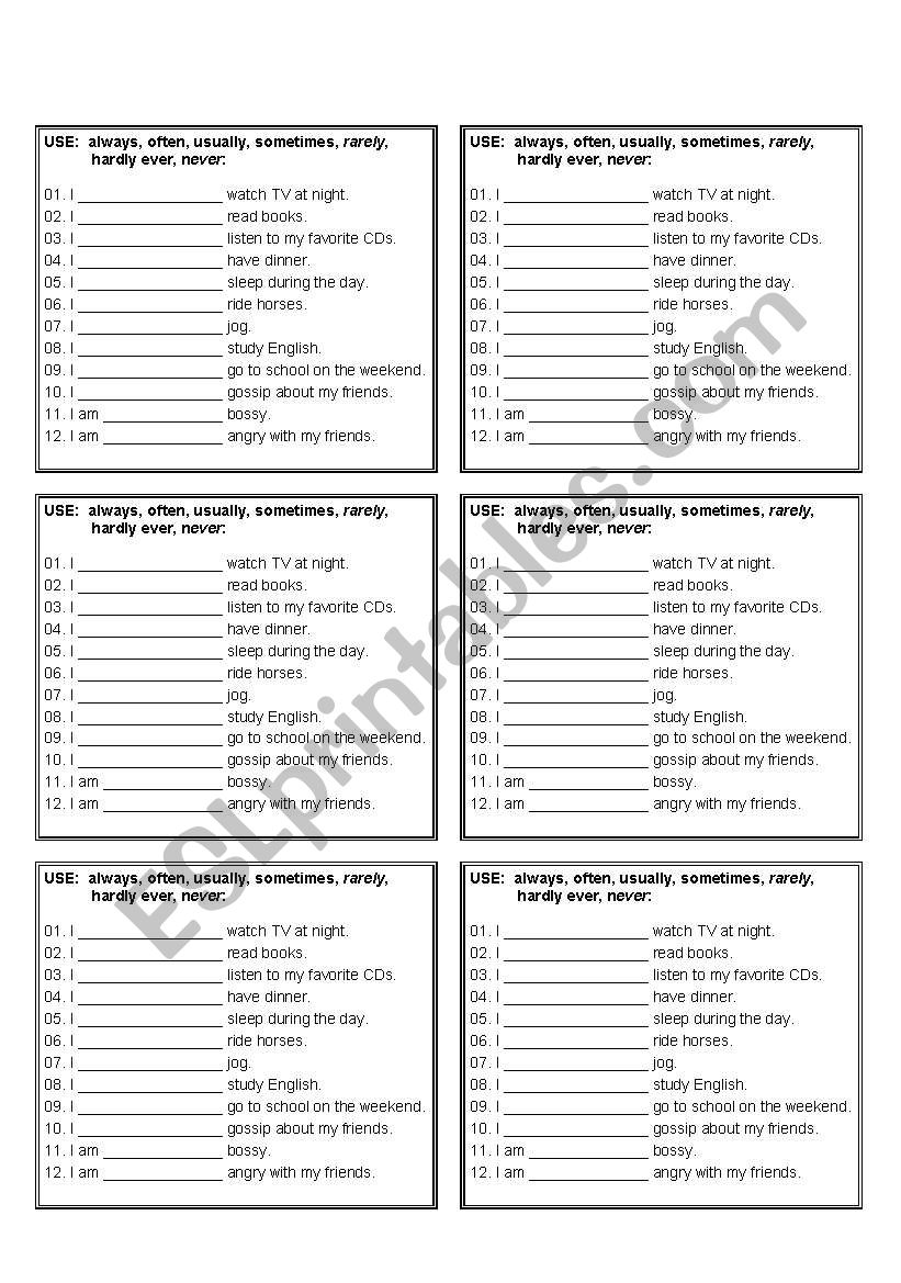 How often worksheet