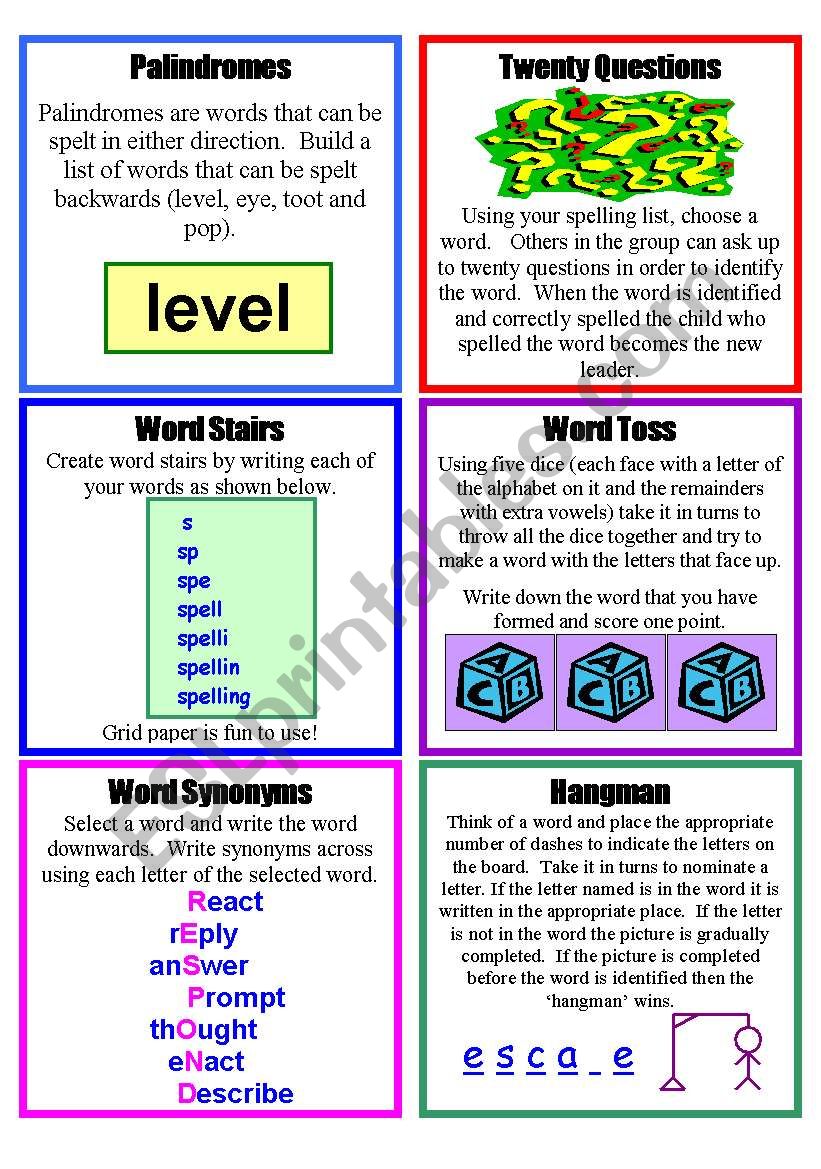 Spelling Games worksheet