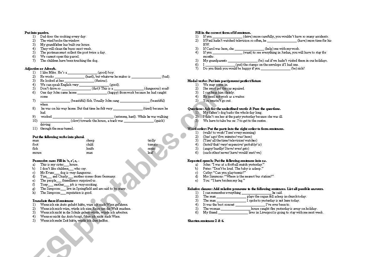 grammar revision worksheet
