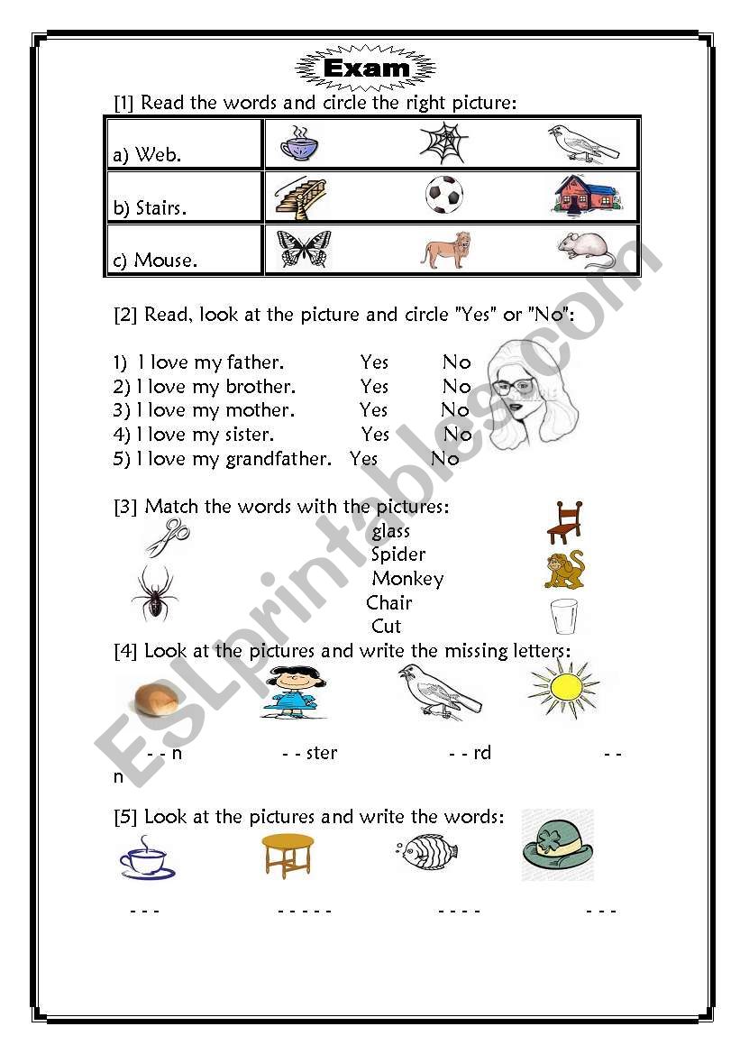 A test for third grade worksheet