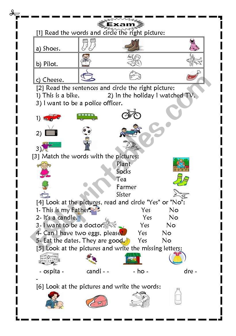 Test for elementry kids worksheet