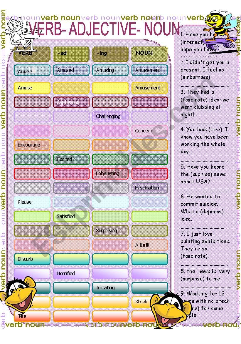 Verb-Noun transformations worksheet