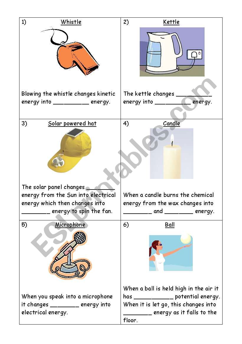 Energy Transfers worksheet