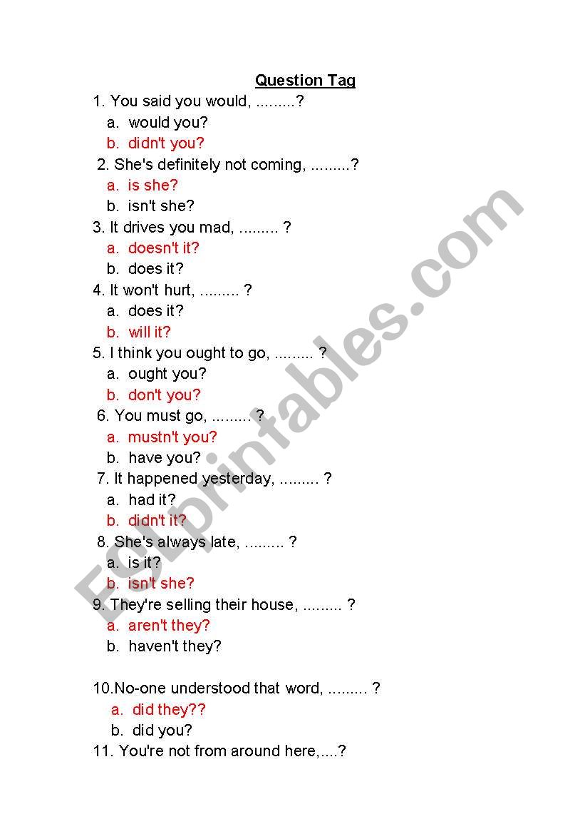 Q tag worksheet