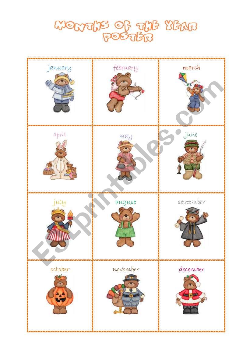 Months Poster with Teddy worksheet