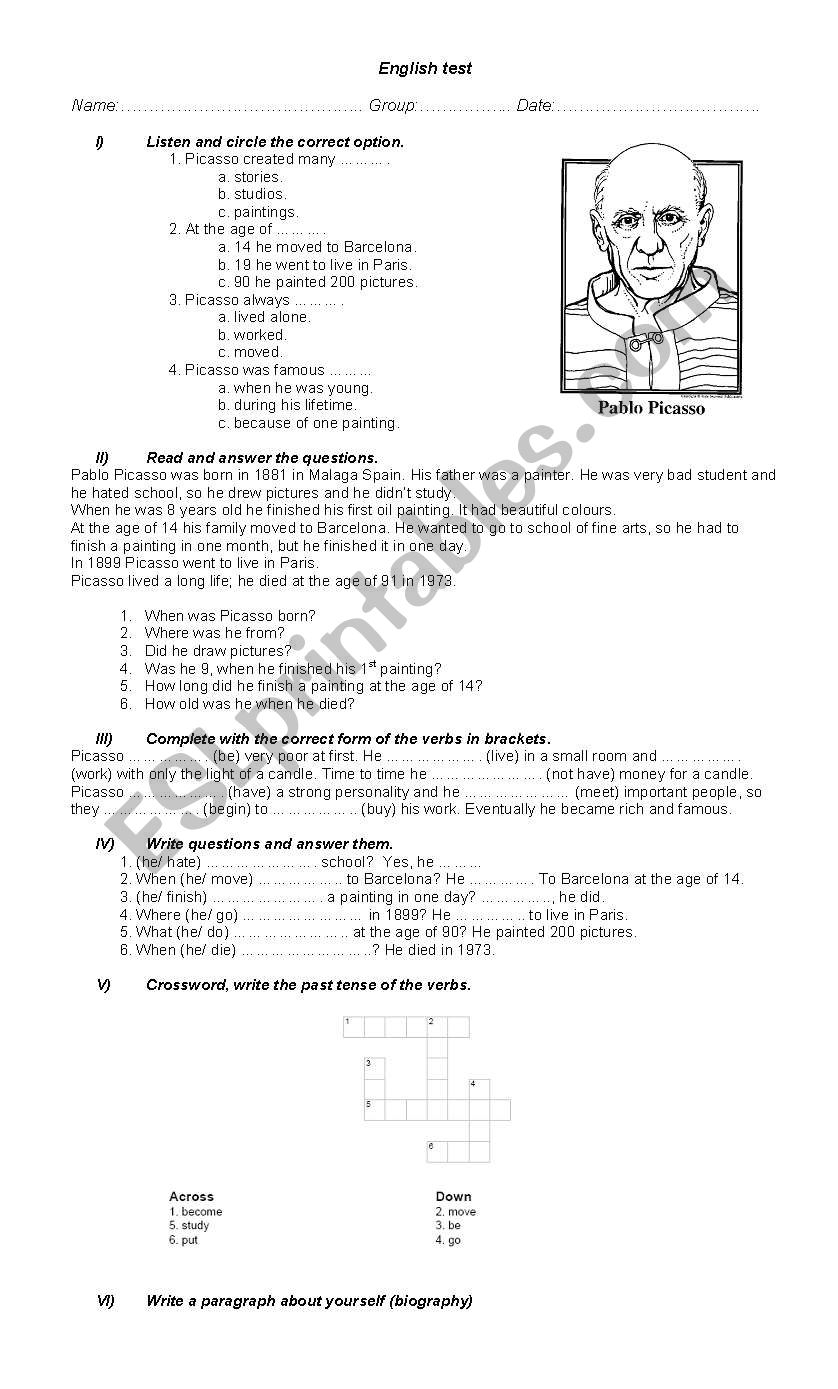 biography worksheet