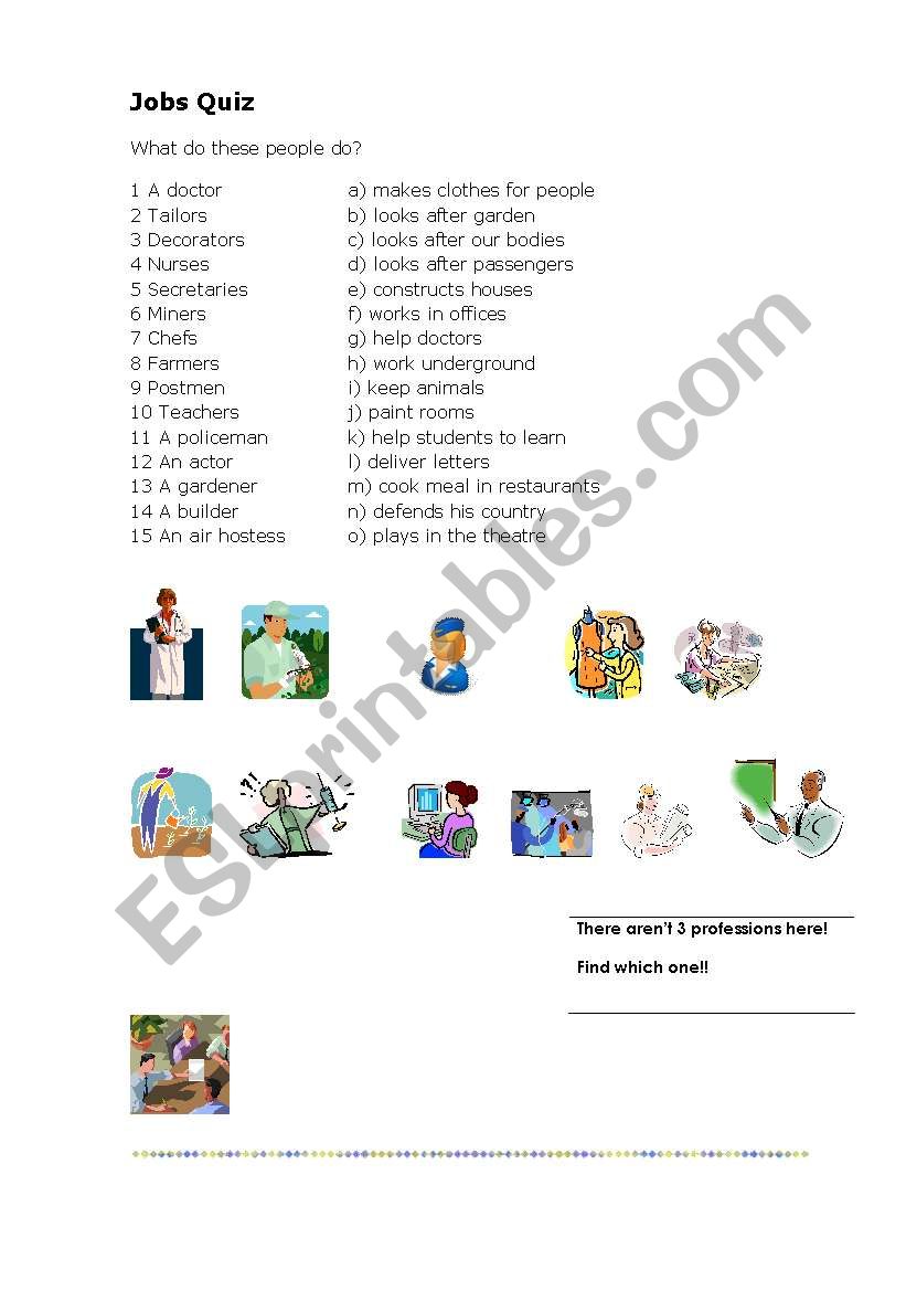 job quize with pictures worksheet