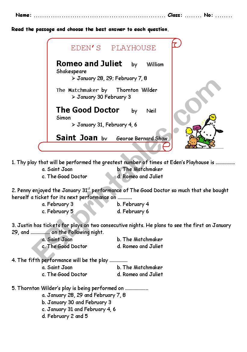 Edens Playhouse worksheet