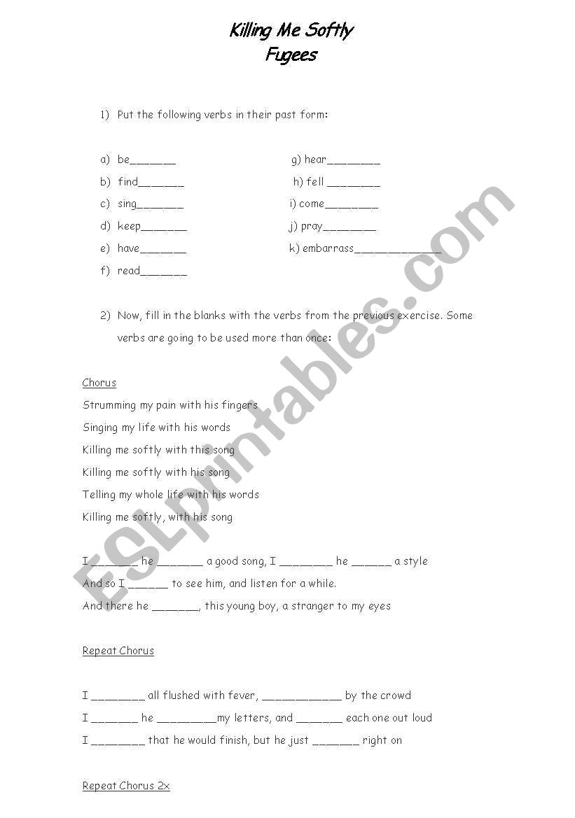 Killing me softly worksheet