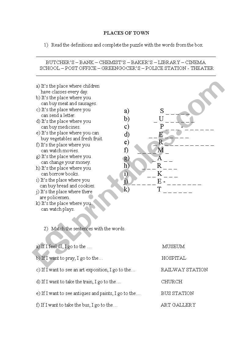 Places of Town Puzzle worksheet