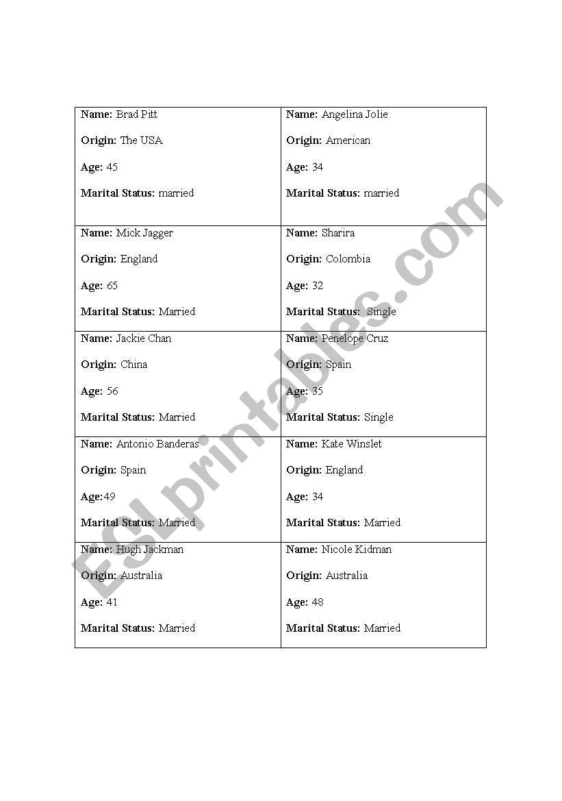 Role play verb to be worksheet