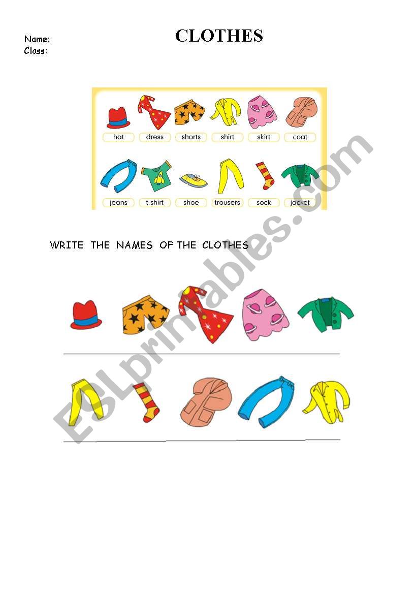 Clothes worksheet