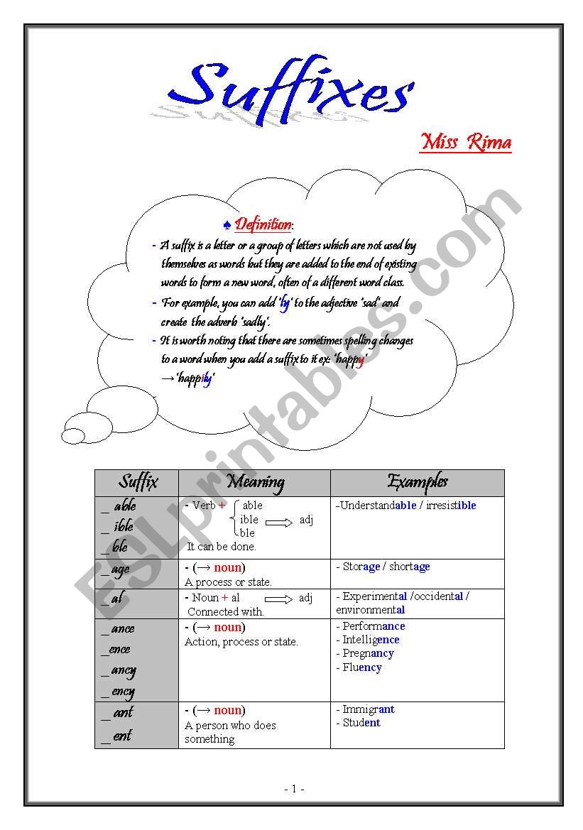 Suffixes worksheet