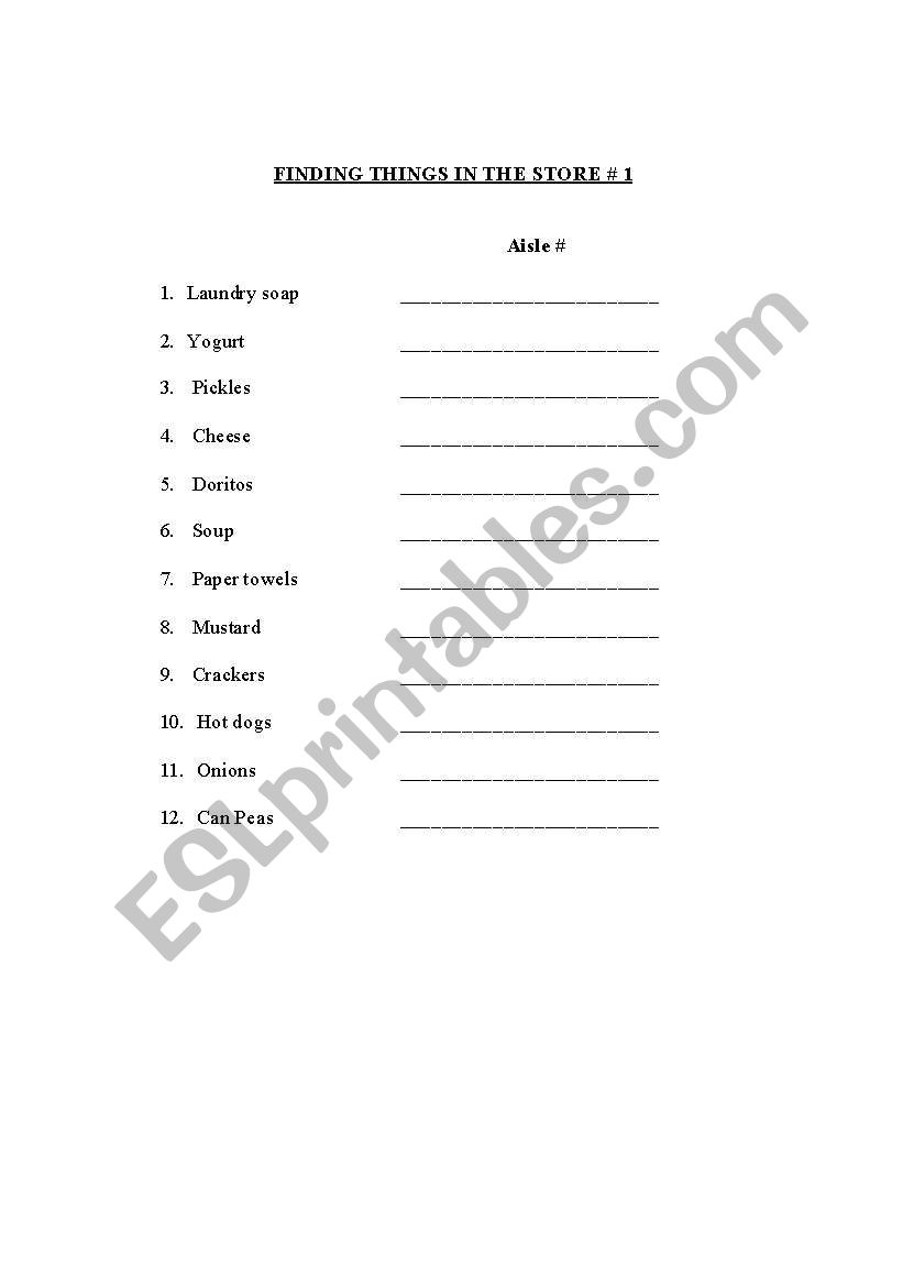 Store worksheet