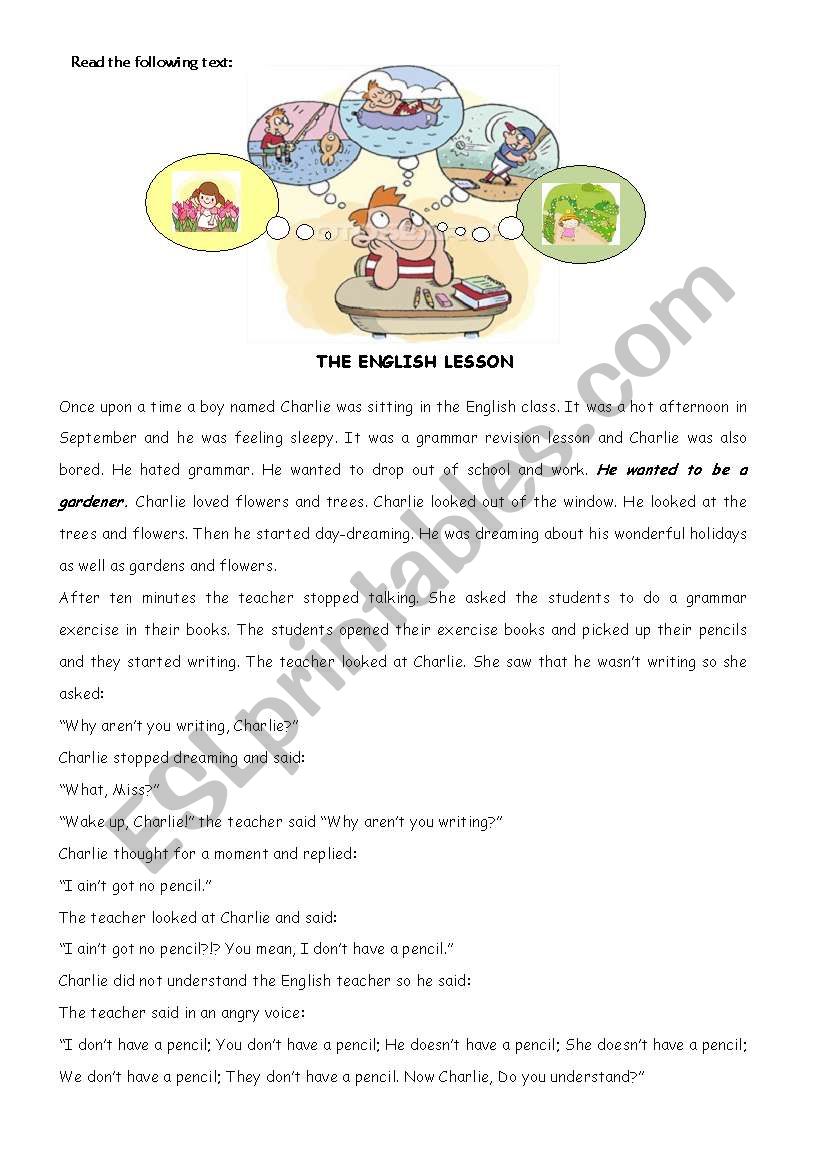 the english lesson worksheet