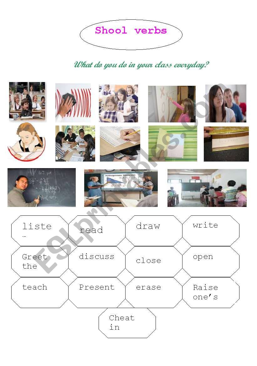 shool verbs worksheet