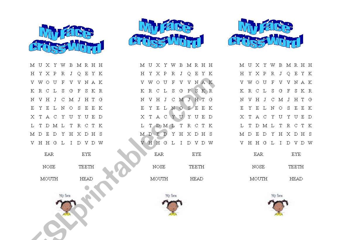 wordsearch -  face worksheet