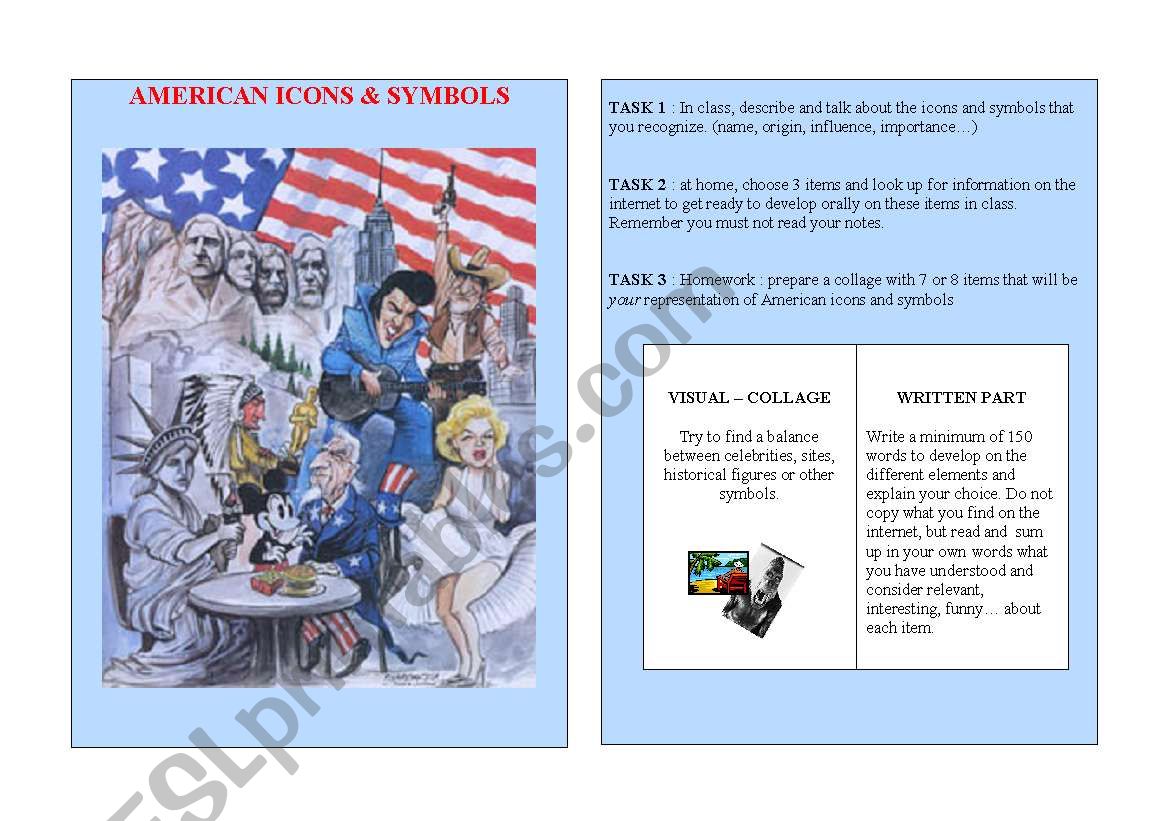 AMERICAN ICONS & SYMBOLS worksheet