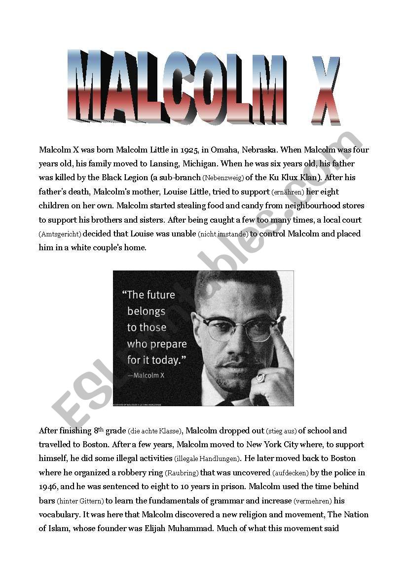 Malcolm X worksheet