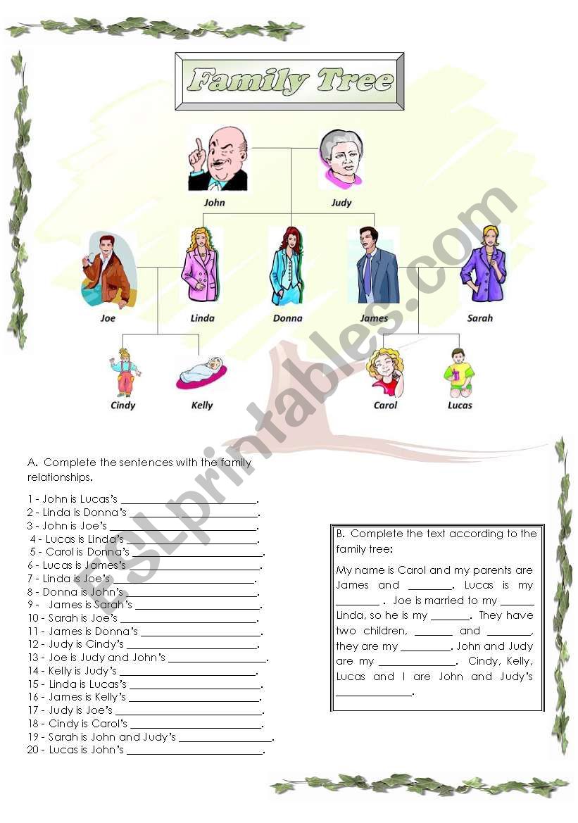 Family Tree Exercises ESL Worksheet By Patydolr