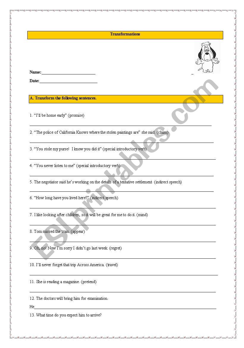 Transformations worksheet