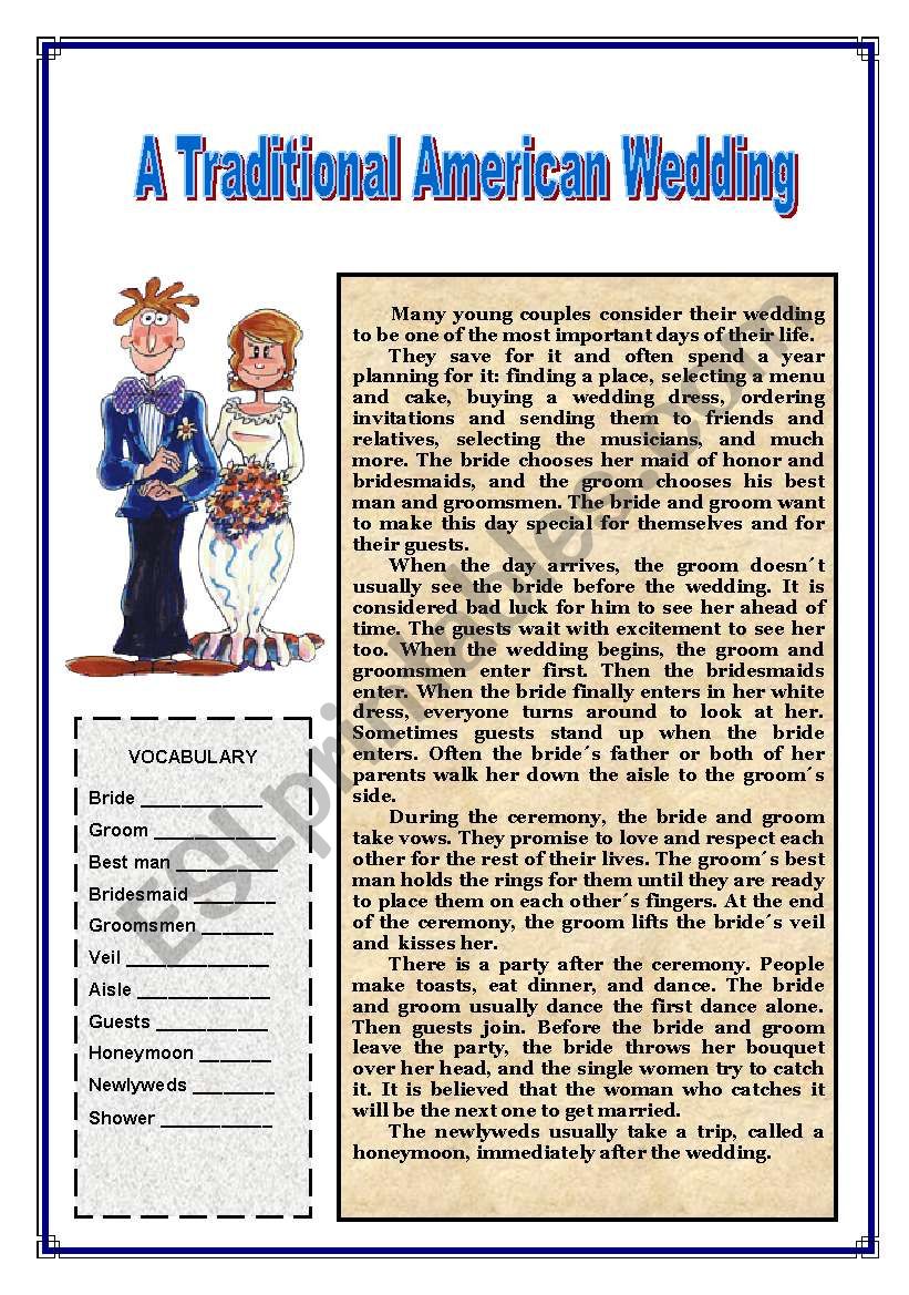 Traditional American Wedding worksheet