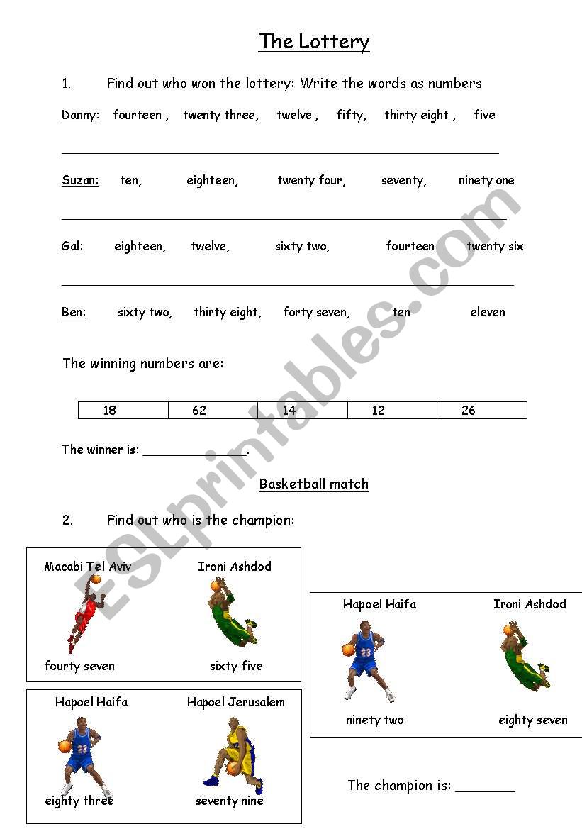 The Lottery - numbers worksheet