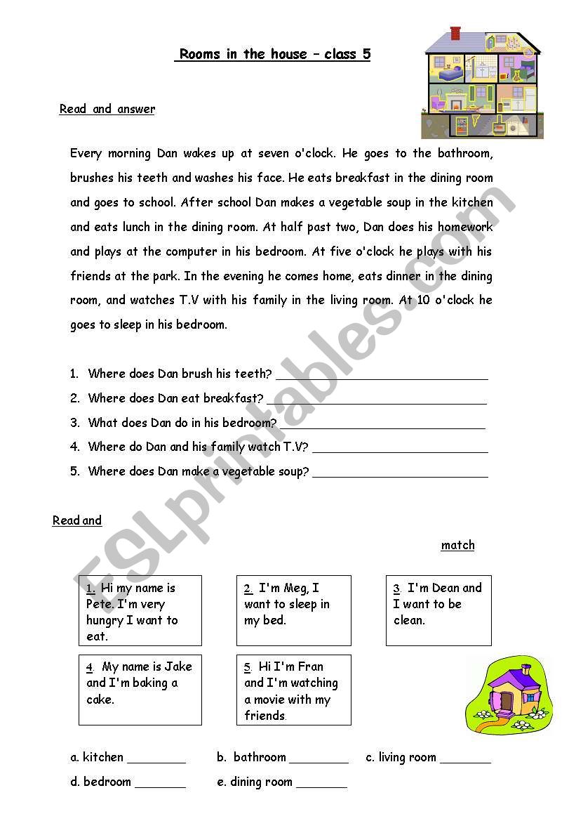 Rooms in the house worksheet