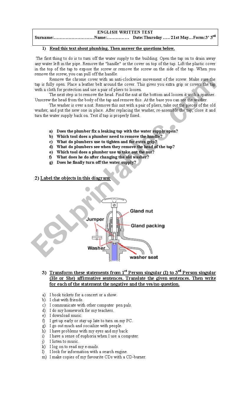 Test on plumbing and technology