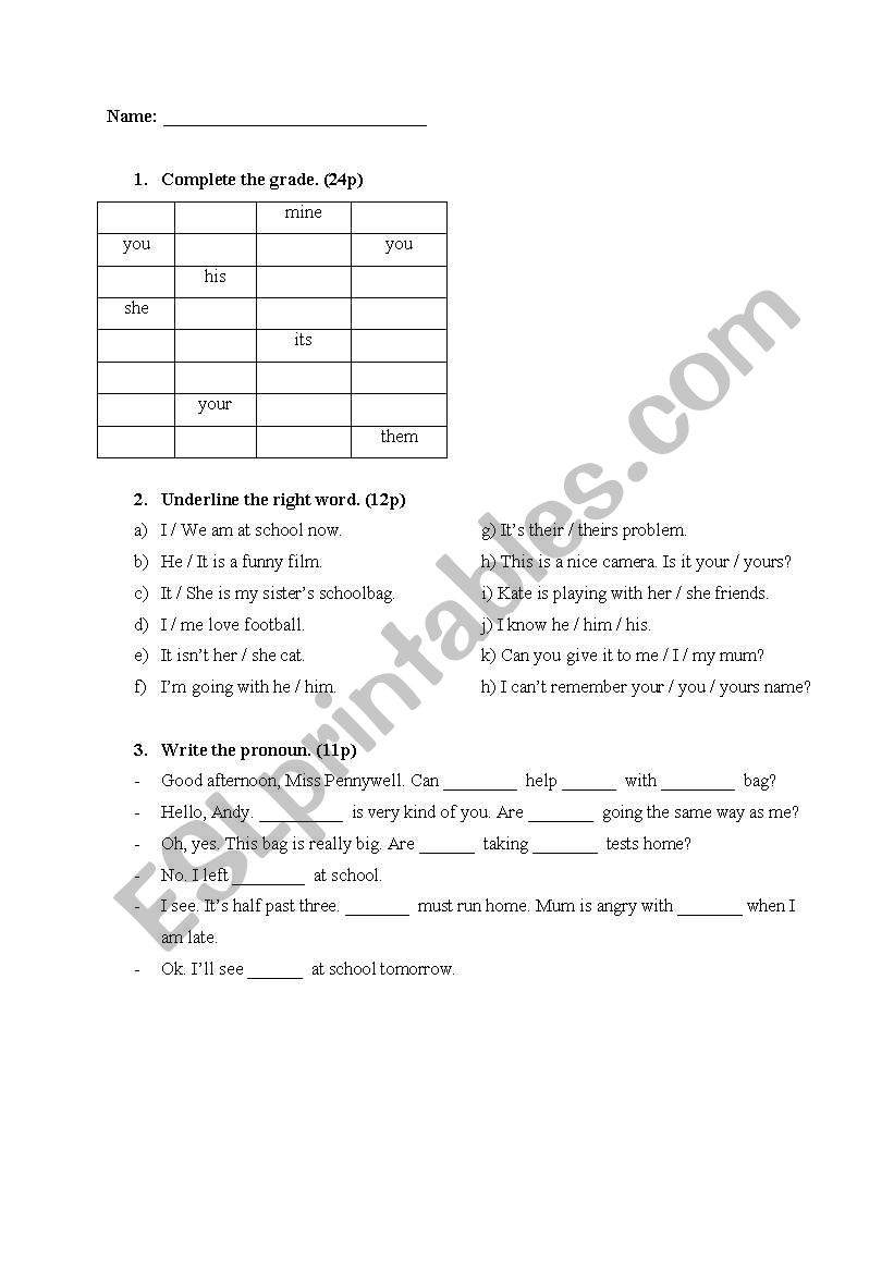 English Worksheets Pronouns