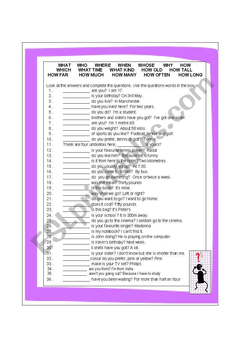 Question Words worksheet