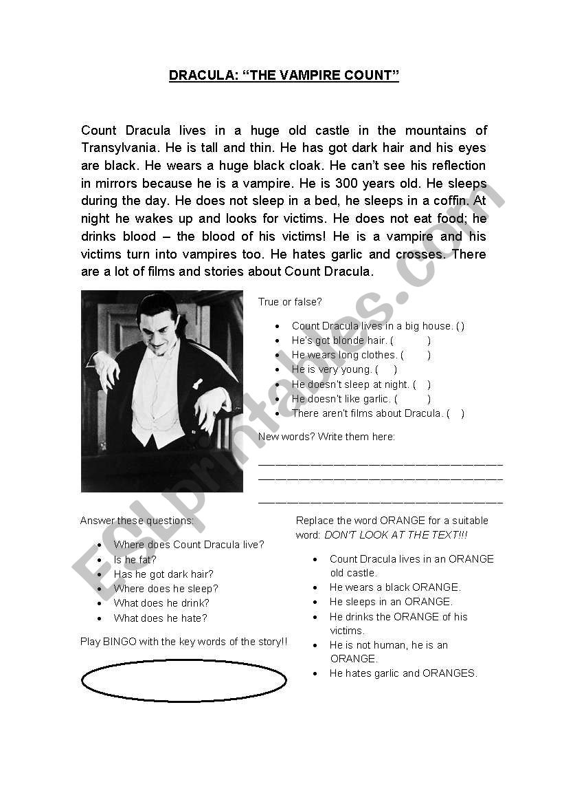 Dracula worksheet