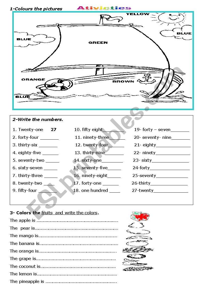 Ativicties worksheet