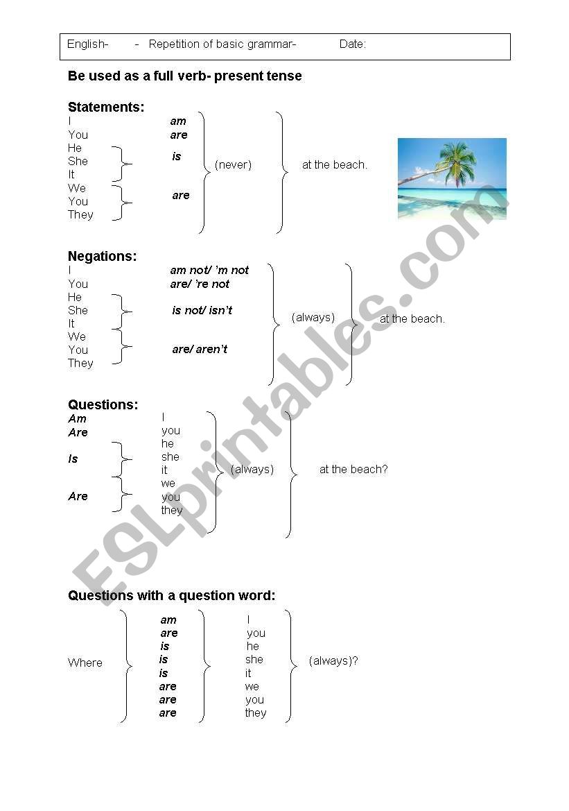Simple Present of to be worksheet
