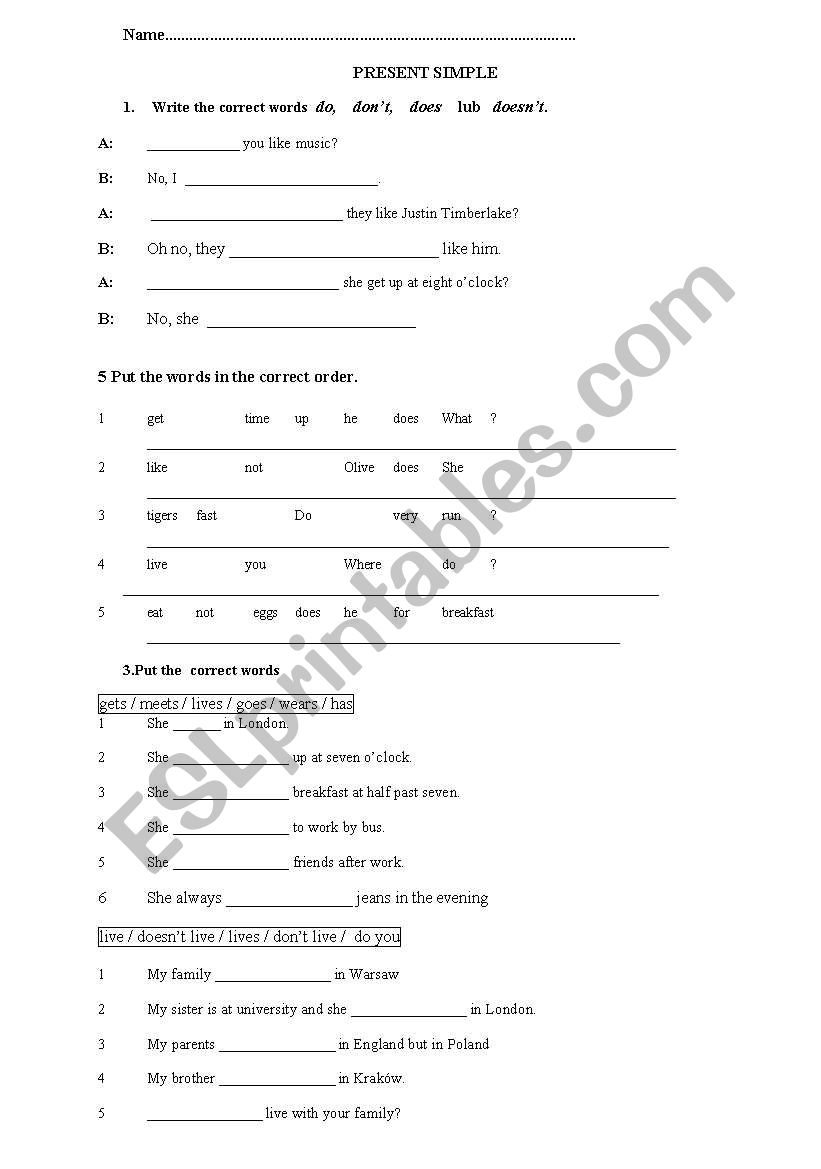 The present simple test worksheet