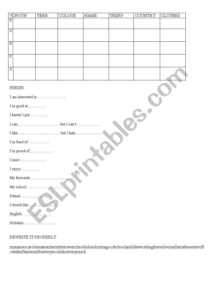 miscelanous worksheet