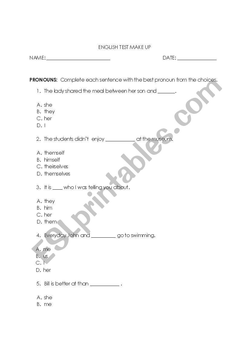 pronouns worksheet